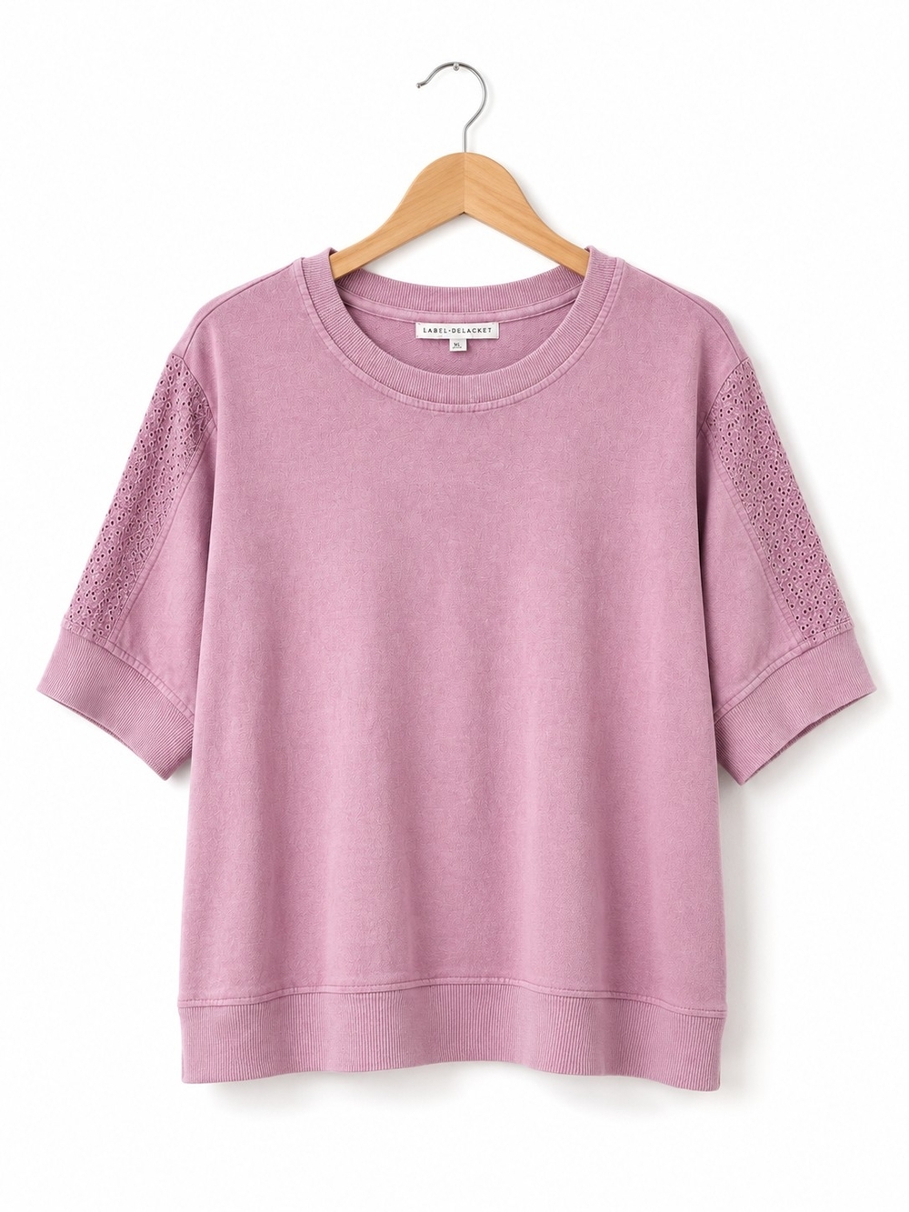 Jane + Delancey Pink Eyelet Sleeve Sweatshirt Top L | Soft Casual Short Sleeve - Picture 2 of 7